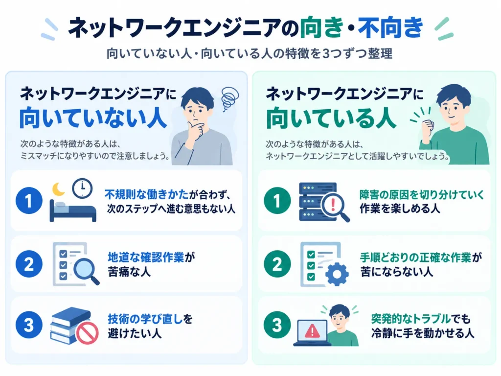 ネットワークエンジニアの向き・不向き（向いていない人・向いている人の特徴3つずつ）